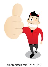 Vector illustration of devil manager which shows thumbs up gesture.