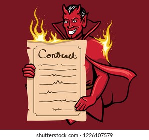 Vector illustration of devil offering a contract.