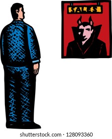 Vector illustration of devil as a salesman
