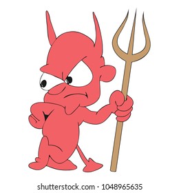 Vector illustration of devil standing with pitchfork on white background