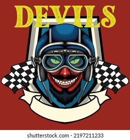 Vektorgrafik des Teufels mit Motorradhelm im Vintage-Stil