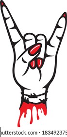 Ilustración vectorial de la mujer del diablo señal de rock and roll