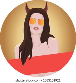 Vector illustration of a devil-woman in the sunglasses