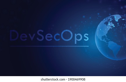 Vector illustration of DevSecOps typography in a futuristic backgroud. Cybersecurity concept ..