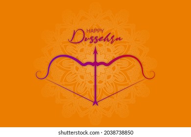 Vector illustration of Dhanush or Bow on a Rangoli background for Dussehra festival.