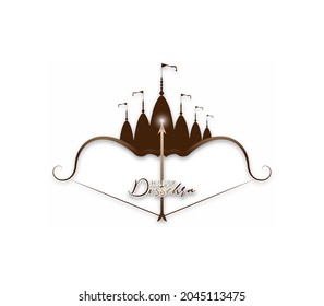 Vector illustration of Dhanush or Bow on a Rangoli background for Dussehra festival.