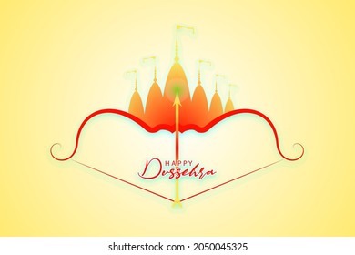 Vector illustration of Dhanush or Bow on a Rangoli and temple 
 them for Dussehra festival. Happy Dussehra.