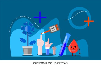 Vektorgrafik von Diabetes. Flat kleinen hohen Zuckergehalt im Blut Menschen Konzept. Behandlung von Erkrankungen mit Insulininjektion Lifestyle. Weltdiabetestag