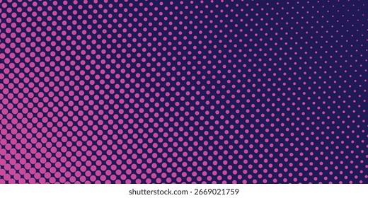 Vector illustration of a diagonal gradient halftone pattern. Pink dots, blue halftone texture. Blue pink halftone Pop Art.