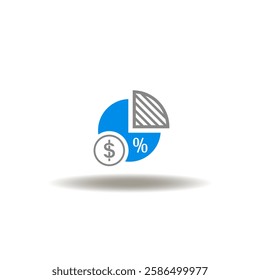 Vector illustration of diagram with dollar and percent signs in sectors. Symbol of profit margin.