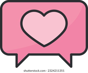 Vector illustration of dialog box with a heart, symbol of love message. Think together about love.
