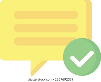 Ilustración vectorial del cuadro de diálogo con símbolo de marca. Mensaje aceptado y correcto.