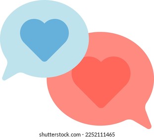 Vector illustration of dialog bubbles with blue and pink hearts. Conversation about love.