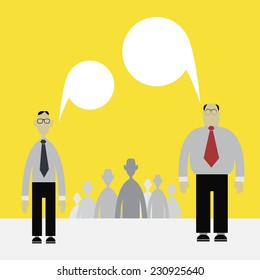 Vector illustration with dialogue of the chief and the subordinate with speech bubbles