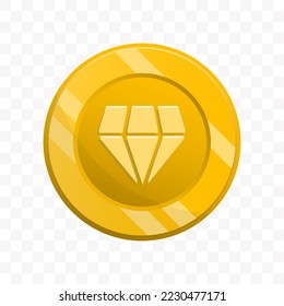 Vektorgrafik der Diamantmünze in goldener Farbe auf transparentem Hintergrund (PNG).