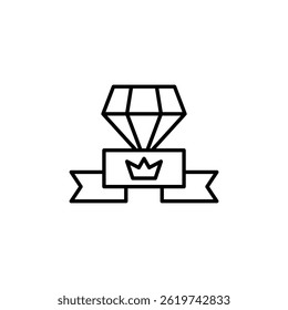 Vector illustration of diamond with crown and ribbon for design element