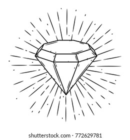 Vector illustration with a diamond and divergent rays on blackboard. Used for poster, banner, web, t-shirt print, bag print, badges, flyer, logo design and more. Cartoon diamond