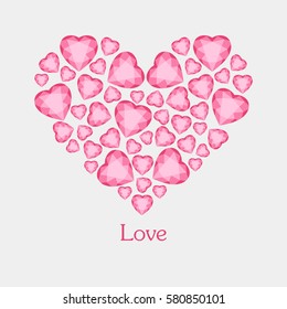 Vector illustration of diamond hearts with text
