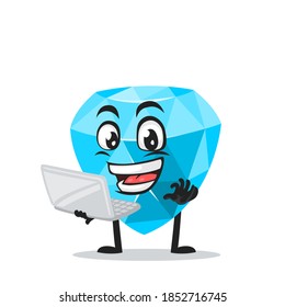 vector illustration of diamond mascot or character presentation with laptop