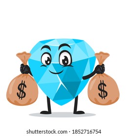 vector illustration of diamond mascot or character holding sacks of money