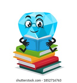 vector illustration of diamond mascot or character reading book