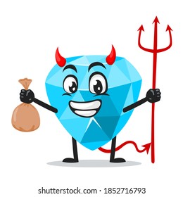 vector illustration of diamond mascot or character Wearing devil costume and holding trident