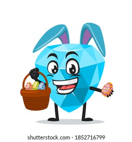 vector illustration of diamond mascot or character wearing bunny hat