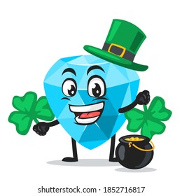 vector illustration of diamond mascot or character wearing shamrock hat