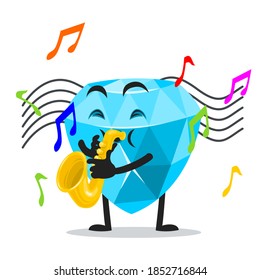 vector illustration of diamond mascot or character playing saxophone