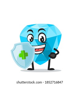 vector illustration of diamond mascot or character holding shield for protection