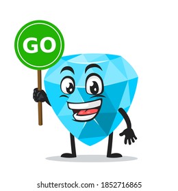 vector illustration of diamond mascot or character holding sign says go