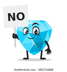Vektorgrafik von Diamantmaskottchen oder Zeichen zum Halten von Zeichen sagt nein