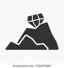 Vector illustration of diamond mountain icon in dark color and transparent background(PNG).