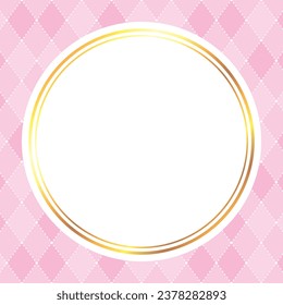 Vector illustration of Diamond pattern background with dot lines and gold circle frame (pink)