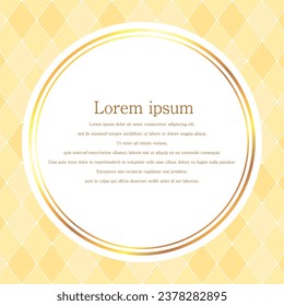 Vector illustration of Diamond pattern background with dot lines and gold circle frame (yellow)
