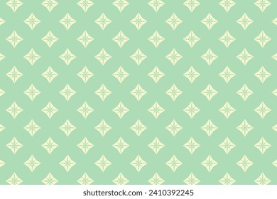 Vector illustration of diamond pattern floral ornament motif in green and yellow for wallpaper.