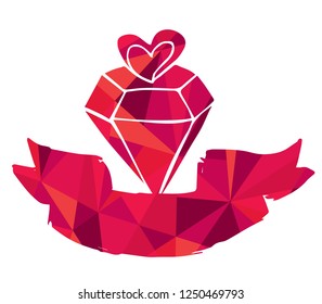 Vector Illustration of Diamond Red Polygon Geometric Banner Logo For Isolated Graphic Design Outline, Sign, Symbol and more