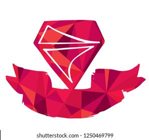Vector Illustration of Diamond Red Polygon Geometric Banner Logo For Isolated Graphic Design Outline, Sign, Symbol and more