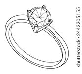 Vector illustration of a diamond ring outline icon, ideal for engagement projects.