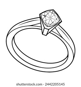 Vector illustration of a diamond ring outline icon, ideal for engagement projects.