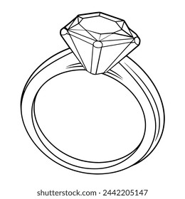 Vector illustration of a diamond ring outline icon, ideal for engagement projects.