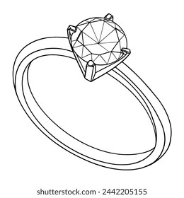 Vector illustration of a diamond ring outline icon, ideal for engagement projects.