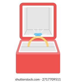 Ilustración vectorial de un anillo de diamantes en una caja de terciopelo rojo
