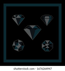 Vector illustration diamond set. Black brilliant. Jewel icons.