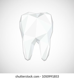 Vector illustration. Diamond tooth in modern polygonal style.  Symbol of dental care in origami style. Low-poly style in light colors.