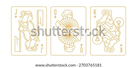 Vector illustration of a Diamonds suit playing card set: Jack, Queen, King. Classic and elegant design for poker, casino, and entertainment projects.
