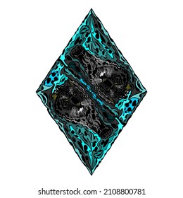 Ilustración vectorial de dos tigres negros en forma de diamante parados y observándose mutuamente. Arte de Rhombus aislado sobre fondo blanco.