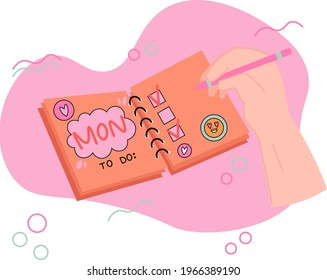 Vector illustration diary notes. The illustration can be used in the design of a daily planner, web applications and websites, and postcards or other printed products