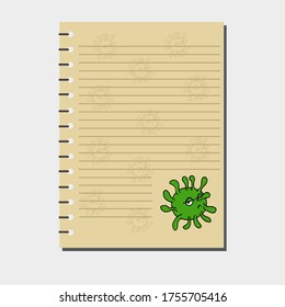 vector illustration diary writing notepad with cute virus character