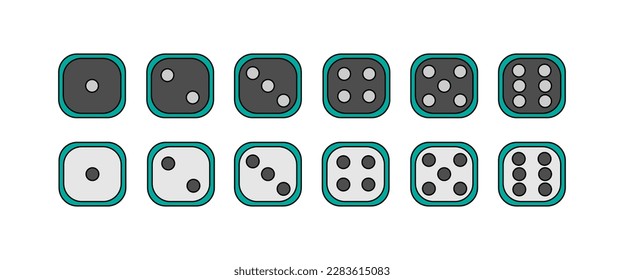 Ilustración vectorial dice. Juego de dados. Un icono con un lado de un cubo de uno a seis números, para grietas o póquer. Iconos de juego establecidos. Punto en el cubo del casino. 